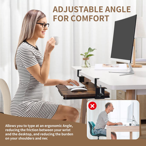 xiruiubao Removable Keyboard Holder, Extendable and Silent Keyboard Tray for Office, PC Keyboard Support with Large C Clamp, 235 mm x 22 mm Iron