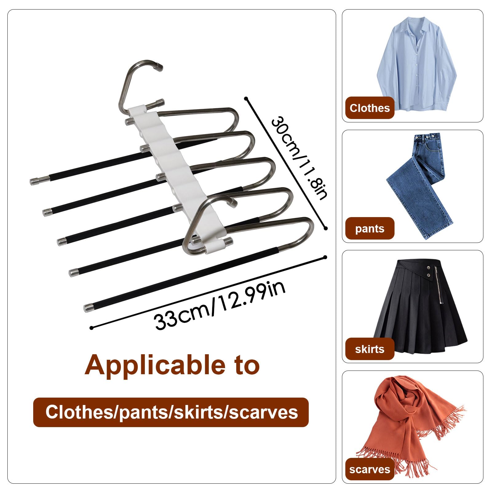 3 Pack trouser hangers space saving, 5 In 1 Non-Slip Multifunctional Pants Rack, Clothing Rack for Closet Storage - Ideal for Jeans, Pants, Skirts