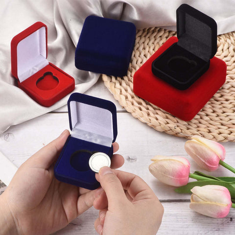 PATIKIL 2Pcs Velvet Challenge Coin Presentation Display Box, 38mm Coin Display Case Badge Gift Storage Protective Holder for Commemorative Medals
