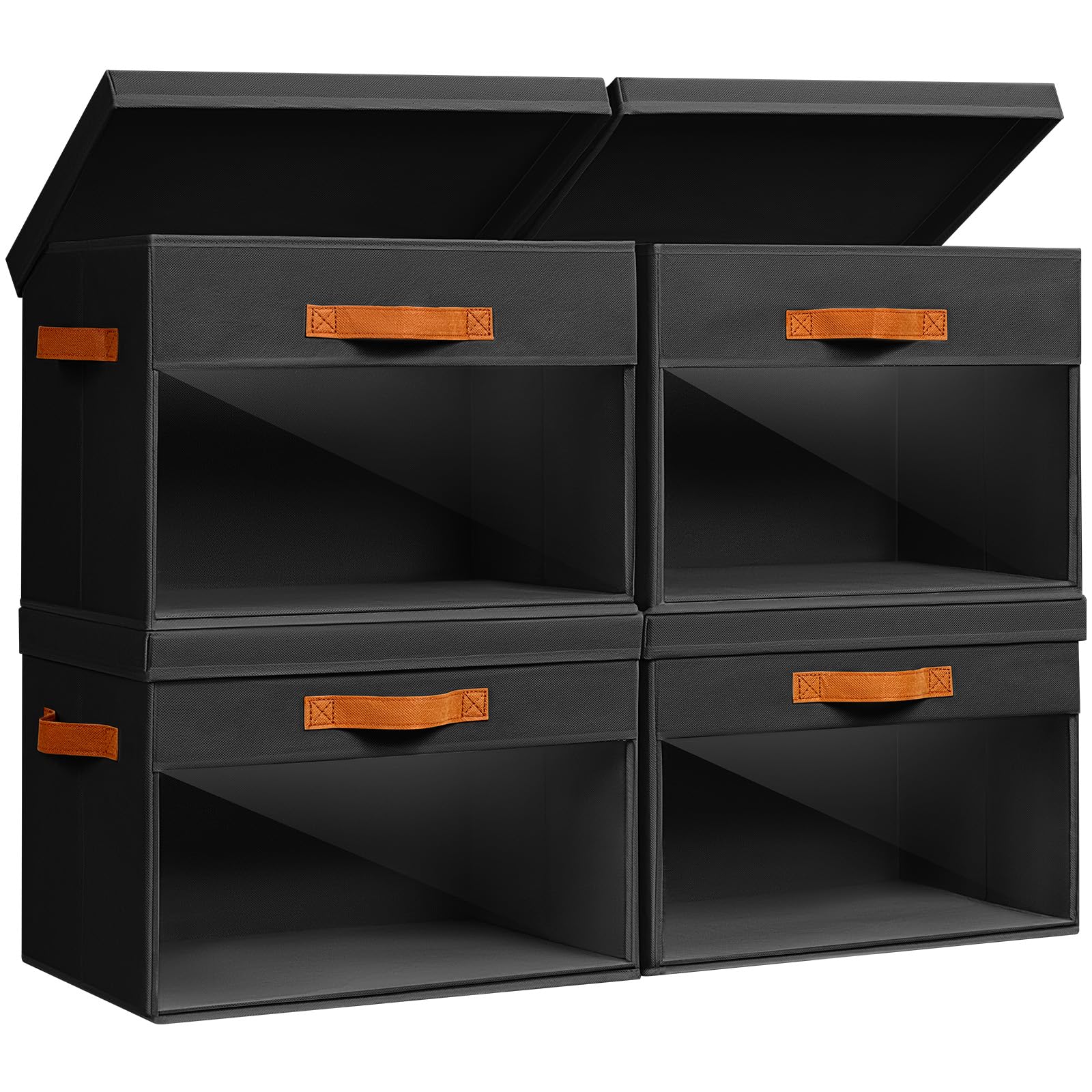 Homsorout Large Fabric Storage Boxes with Lids & Clear PVC Window Black 38L