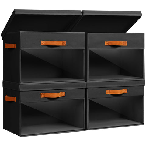 Homsorout Large Fabric Storage Boxes with Lids & Clear PVC Window Black 38L