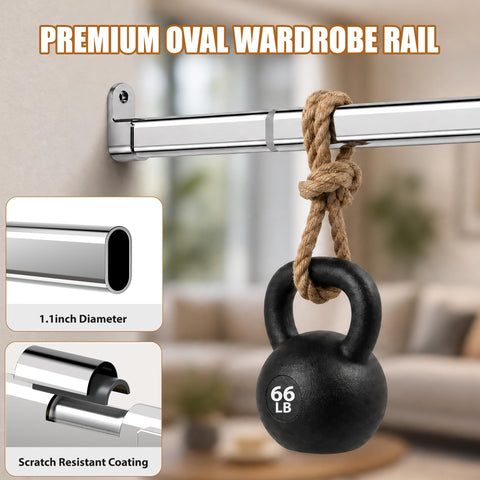 Poskena Silver Wardrobe Rail Heavy Duty,43-101cm Metal Clothes Rail