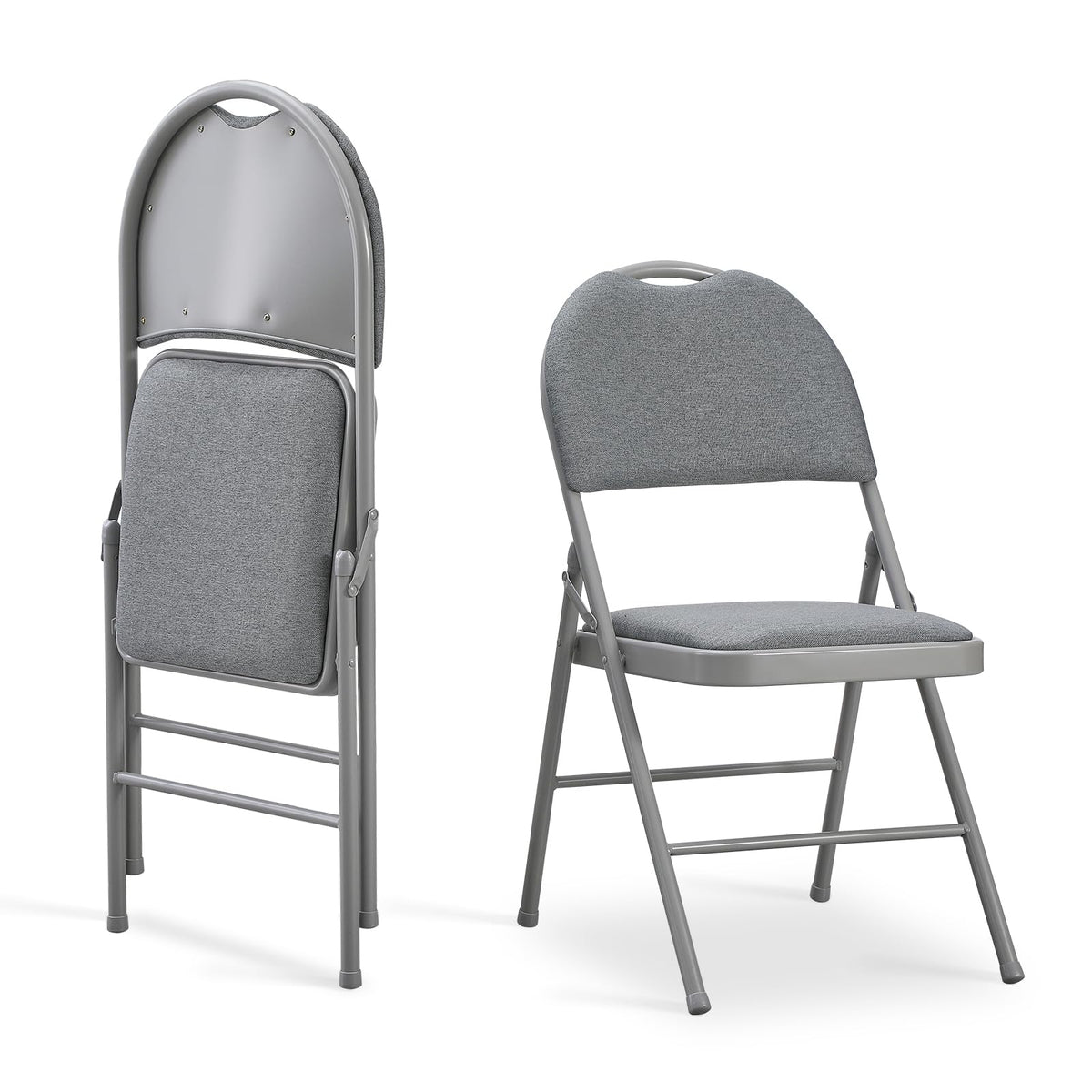 KAIHAOWIN Metal Folding Chairs Set of 2 Padded Foldable Comfortable Chairs with Extended Backrest and Handle Hole for Indoor Easy to Carry-Gray