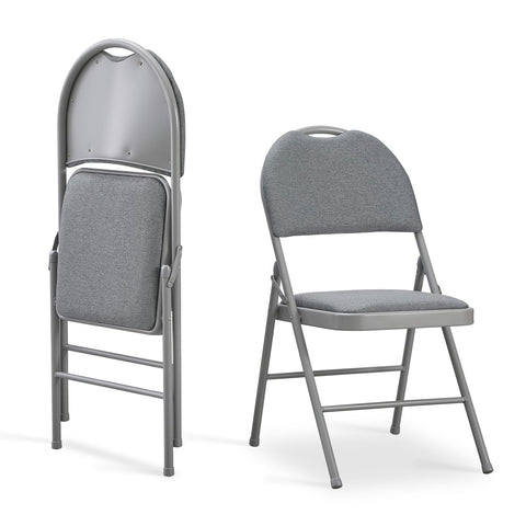 KAIHAOWIN Metal Folding Chairs Set of 2 Padded Foldable Comfortable Chairs with Extended Backrest and Handle Hole for Indoor Easy to Carry-Gray