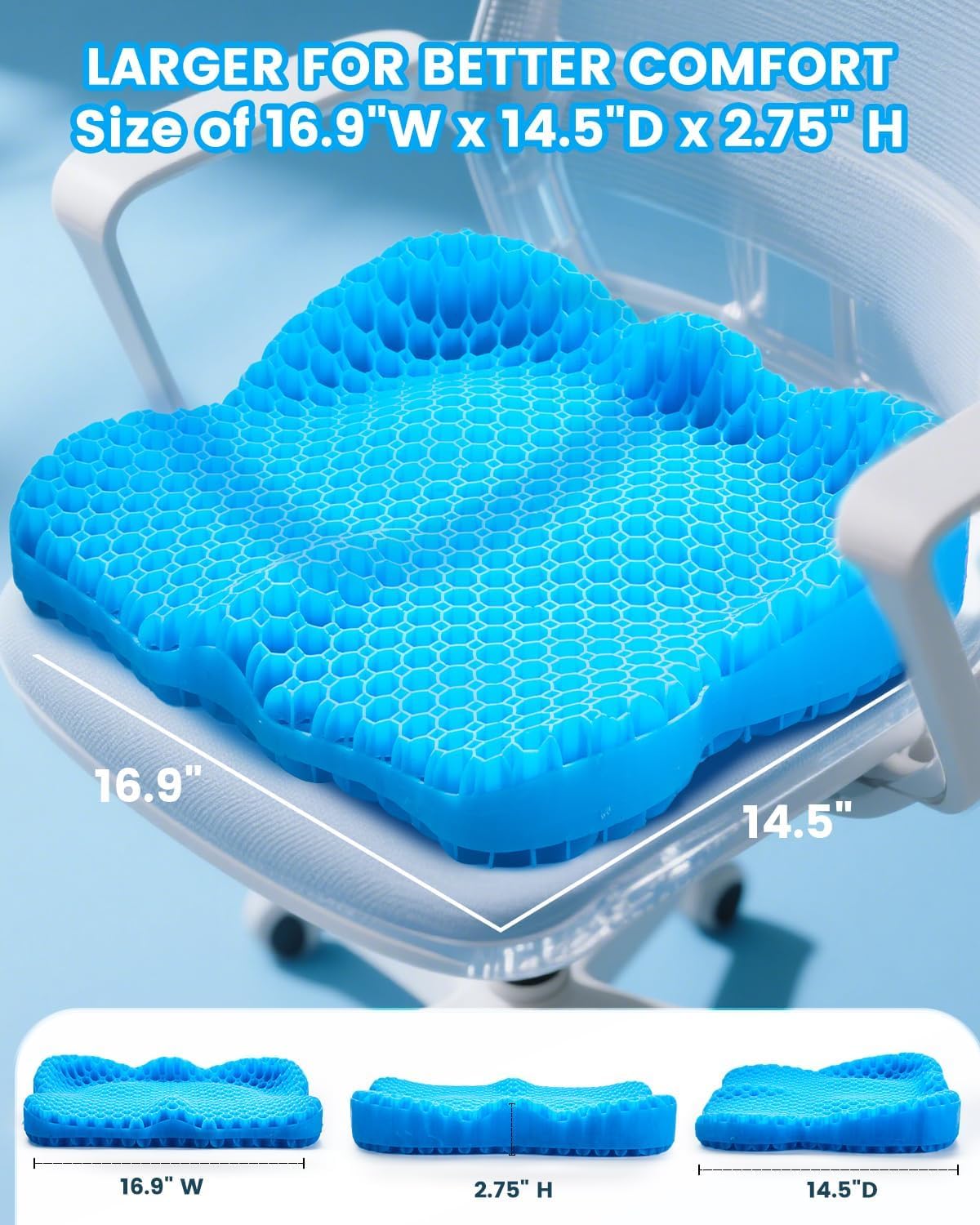 Double-Layer Gel Seat Cushion Breathable Wheelchair Pad for Long Sitting