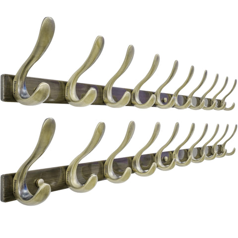 HONSKY Wall Mounted Coat Rack 94cm - Heavy Duty Metal 10 Double Hooks, Sturdy Hook, Space-Saving Coat Hanger for Hallway/Entryway/Bedroom