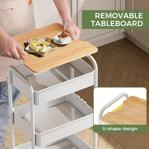 Shrivee 3 Tier Rolling Cart with Table top, Metal Rolling Utility Cart on Wheels, Sturdy Storage Organizer Cart with Hooks for Office, Classroom