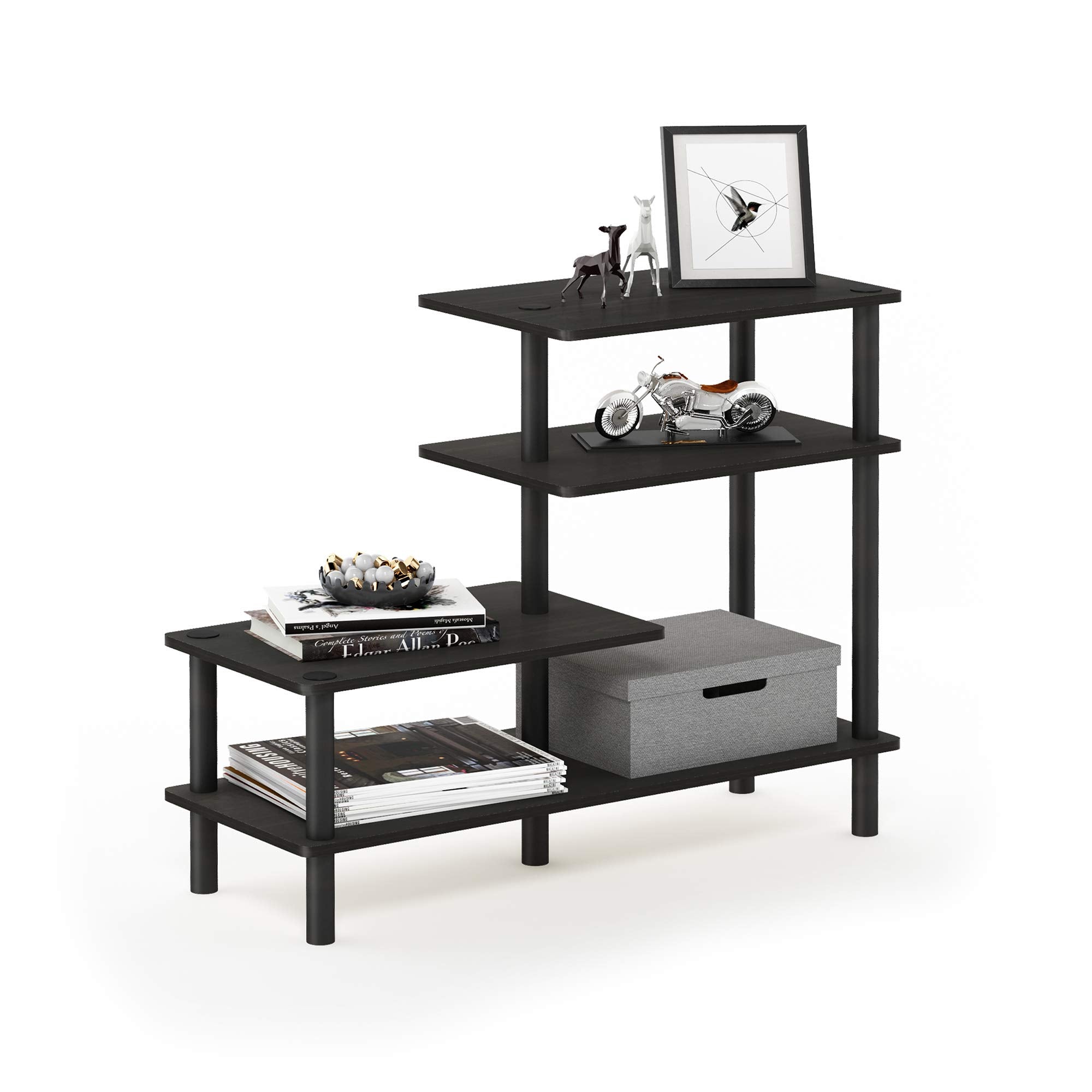 Furinno TURN-N-TUBE Storage Shelves, 4-Tier Ladder Book Shelf, Accent Display Shelf, Toolless Open Shelves, Round Tubes, for Organization and Storage