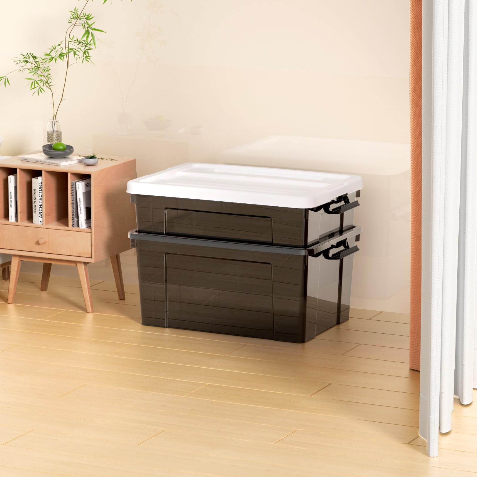 Cetomo 65L*3 Storage Boxes, Plastic Storage Box with Lids, Organizing Container with Secure Latching Buckles, Stackable, Nestable