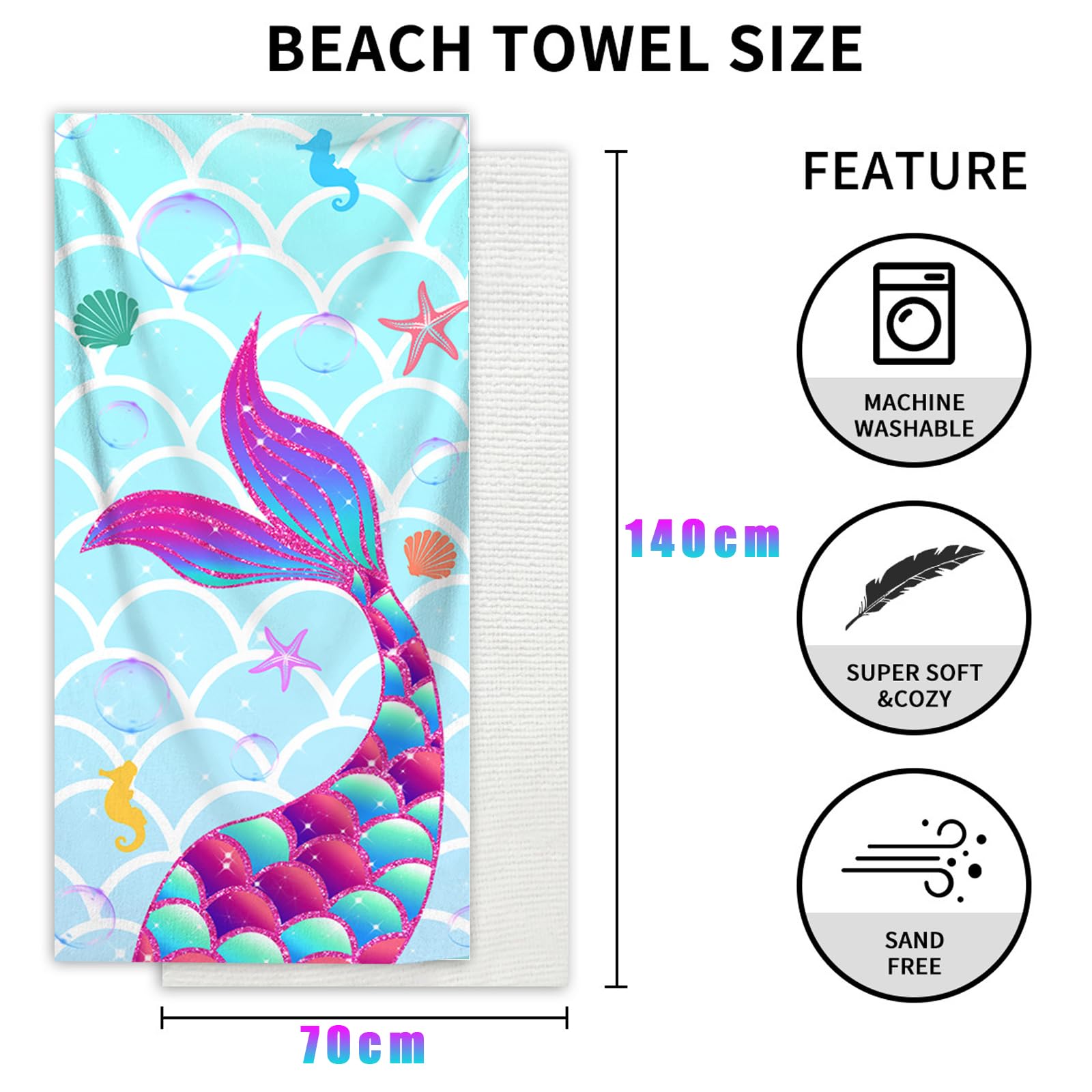 DKDDSSS Kids Towel - Large Beach Towels for Adults & Girls, Quick Dry & Lightweight - Boys Beach Towel, Jumbo Size - Ideal for Beach, Pool