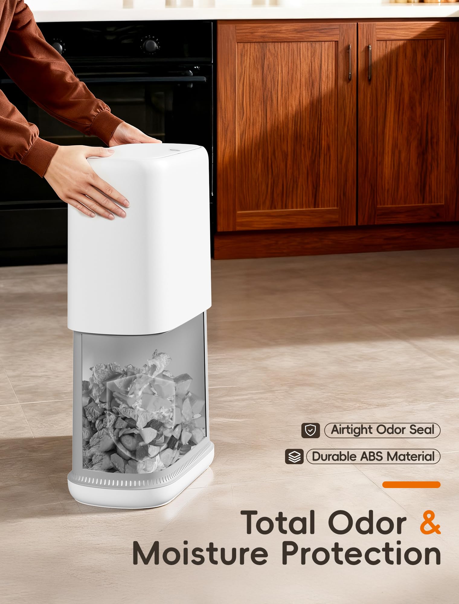 LEGUO Slim Touch Top Bathroom Bin with Lid, White, 11.7L
