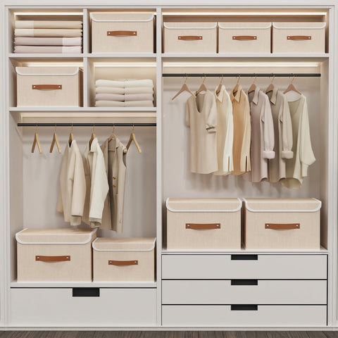 Yawinhe Collapsible Storage Boxes with Lids,38x25x25cm,Beige,3-Pack