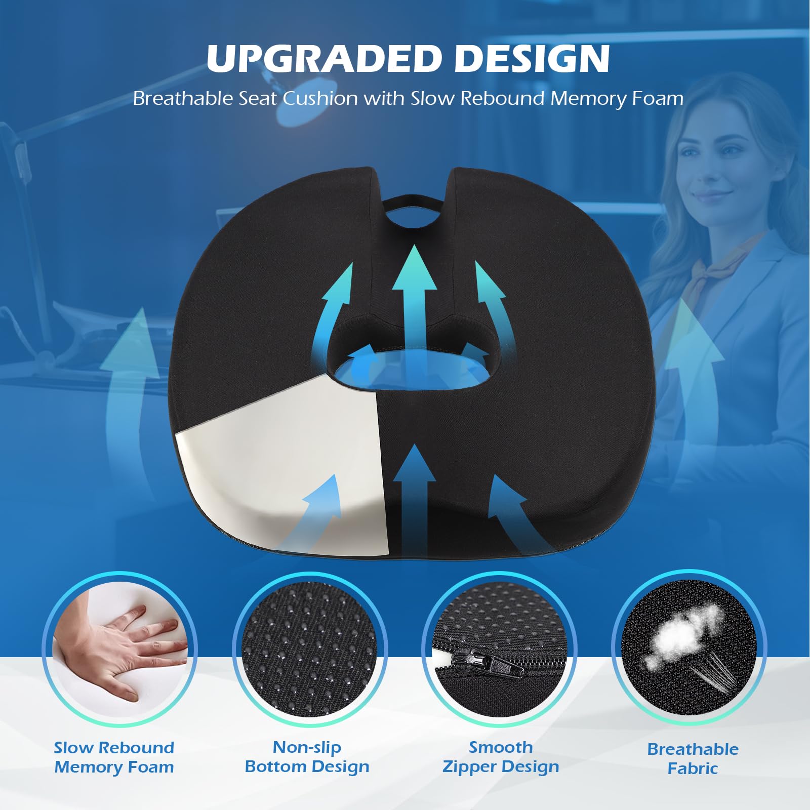 Donut Seat Cushion for Coccyx, Office Chair Cushions for Sciatica & Back,Hip Pain Relief,Memory Foam Orthopedic Cushion for Tailbone
