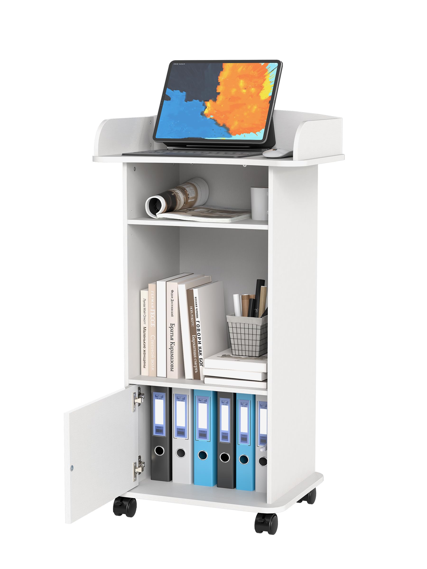 Turosur Mobile & Podium Lectern with Storage Cabinet & Adjustable Shelf