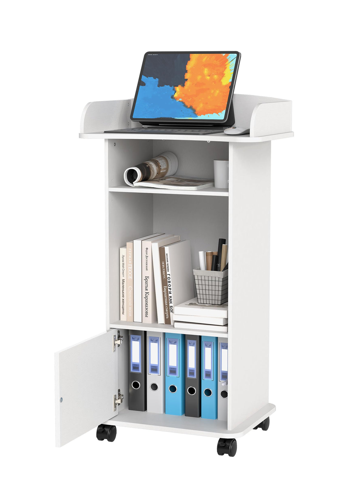 Turosur Mobile & Podium Lectern with Storage Cabinet & Adjustable Shelf