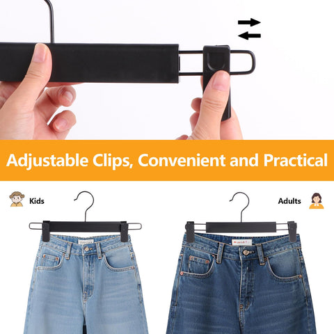 Trouser Hanger, 20Pack Plastic Pant Hangers Space Saving Skirt Hangers with Clips Adjustable Non-Slip Coat Suit Metal Heavy Duty Chrome Clothes