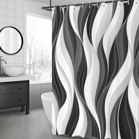 GCIREC Shower Curtain, 180x200cm, Modern Abstract White Black Grey Ombre Striped Minimalist Art Waterproof Fabric Machine Washable Bathroom Curtain
