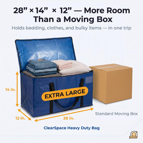 ClearSpace Heavy Duty Moving Bags or Storage Bins with Lids, Blue, 4 Pack