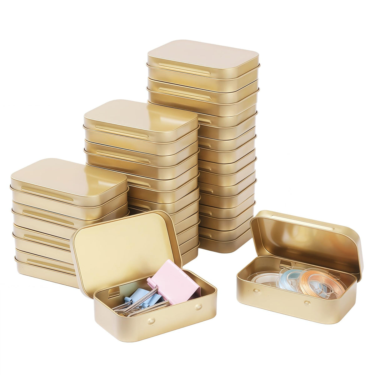 LJY Gold Hinged Metal Tins, 20 Pack, 3.7 x 2.4 x 0.9 in