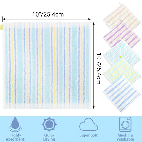 Pumtus 20 Pack Small Face Wash Cloths, 25x25 cm Cotton Soft Hand Towel, Comfortable Striped Fingertip Towel for Sensitive Skin