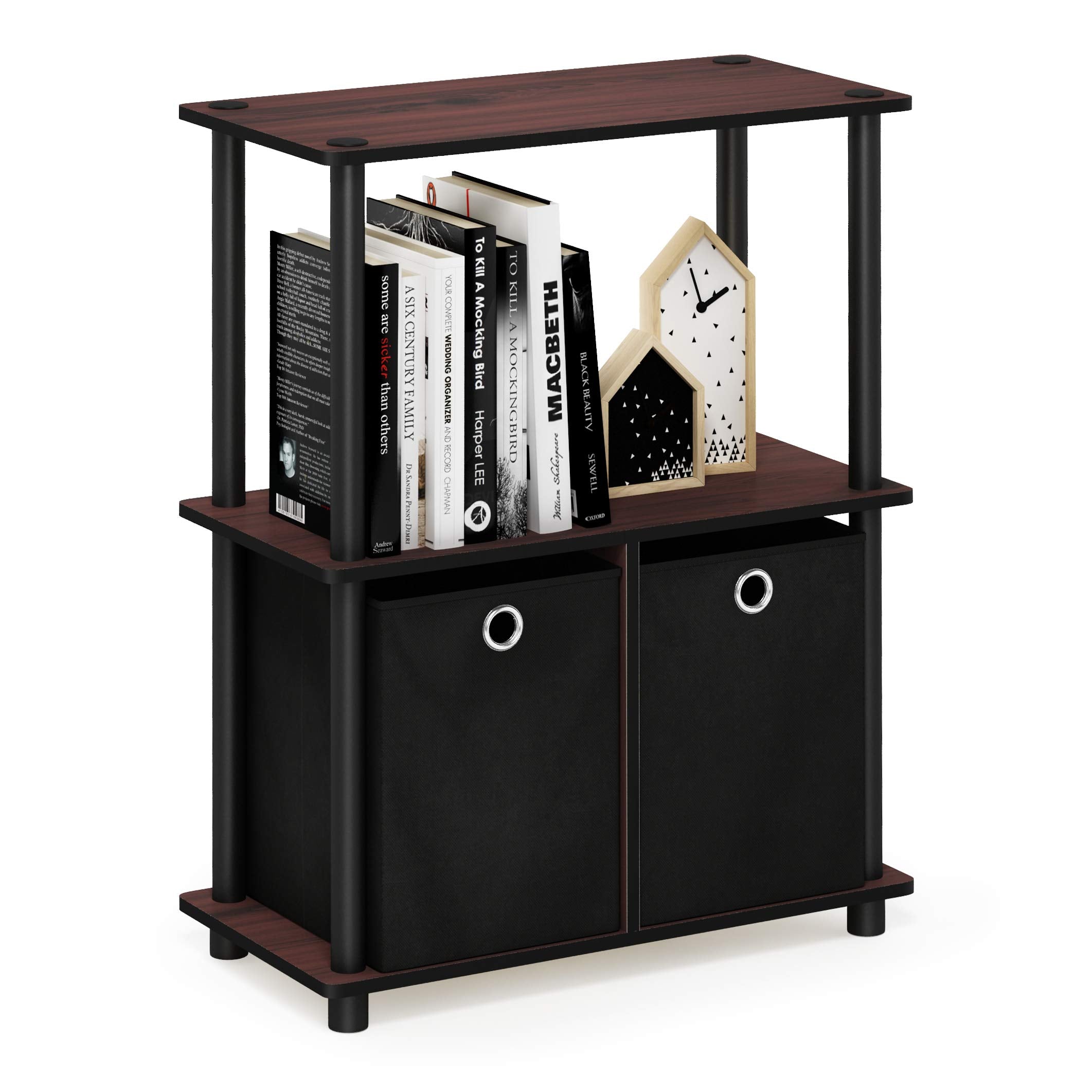 Furinno TURN-N-TUBE Storage Shelves, 3-Tier Toolless Book Shelf with Storage Bins, Display Shelf, for Organization and Storage, Living Room, Garage