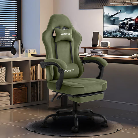 WOTSTA Gaming Chair for Adults, Ergonomic Gaming Chair with Footrest, Lumbar Support and Headrest, Adjustable Height computer chairs gaming