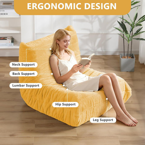 Bean Bag Chair w/ Filling, Comfy Lounge Chair, Floor Sofa Adults (Yellow)