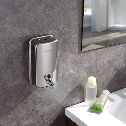 anydry Stainless Steel Wall-Mounted Manual Soap Dispenser, 500ml Capacity, Elegant Polished Design Dispenser