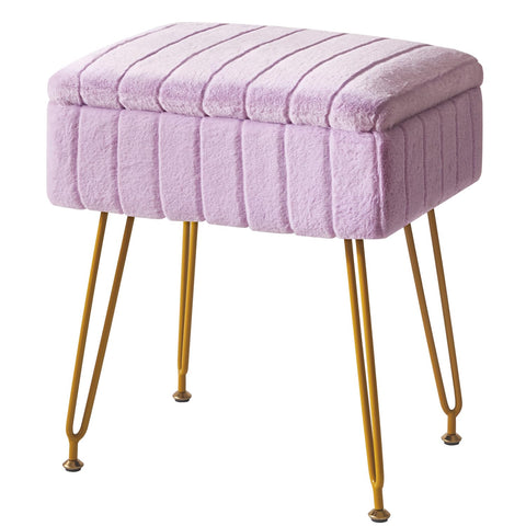 IBUYKE Vanity Stool Chair with Storage, Faux Fur Ottoman, Purple L/G-50V