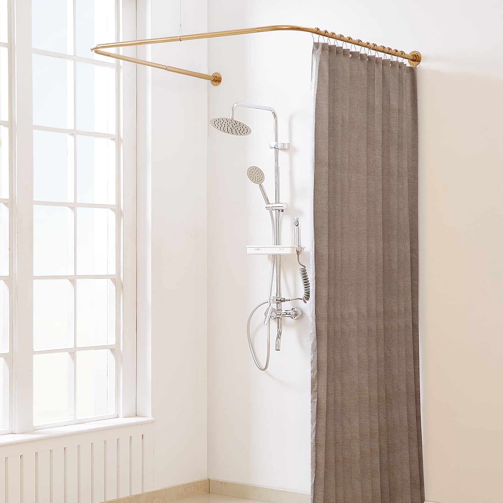 Yampos U Shaped Shower Curtain Rail, [Both Sides: 60 cm - 132 cm, Middle: 76,2 cm