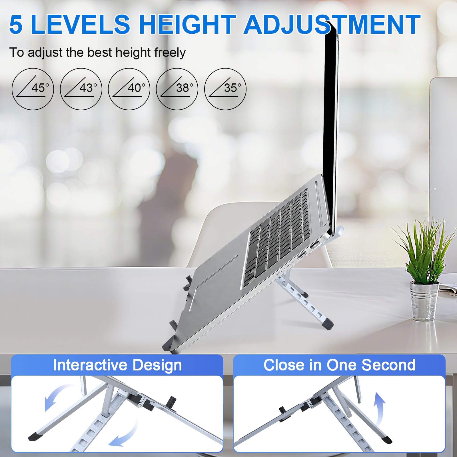 Laptop Stand for Desk, 5-Angle Adjustable Laptop Riser with Carry Bag,16cm Portable Foldable Laptop Holder