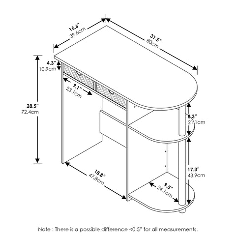 Furinno GO GREEN Desk, 80 cm Wide Gaming Desk with 2 Side Shelves and Storage Bins, Computer Desk, Office Desk for Home Office, Study Room, Dorm