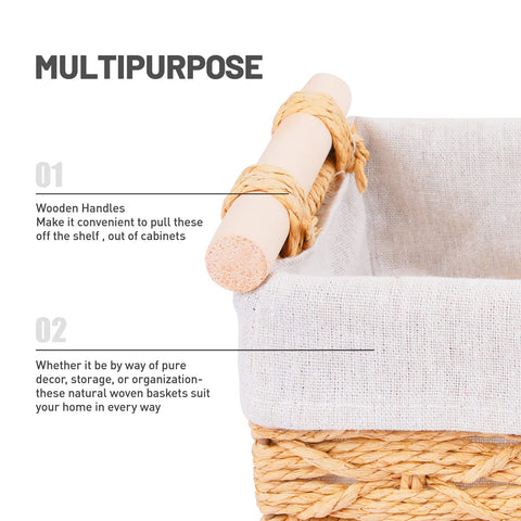 Happy Fox Set of 2 Seagrass Wicker Baskets Bins with Removable Liners，For Shelf Bathroom Kitchen Home Desk (Set of 2 Seagrass)… (Modern)
