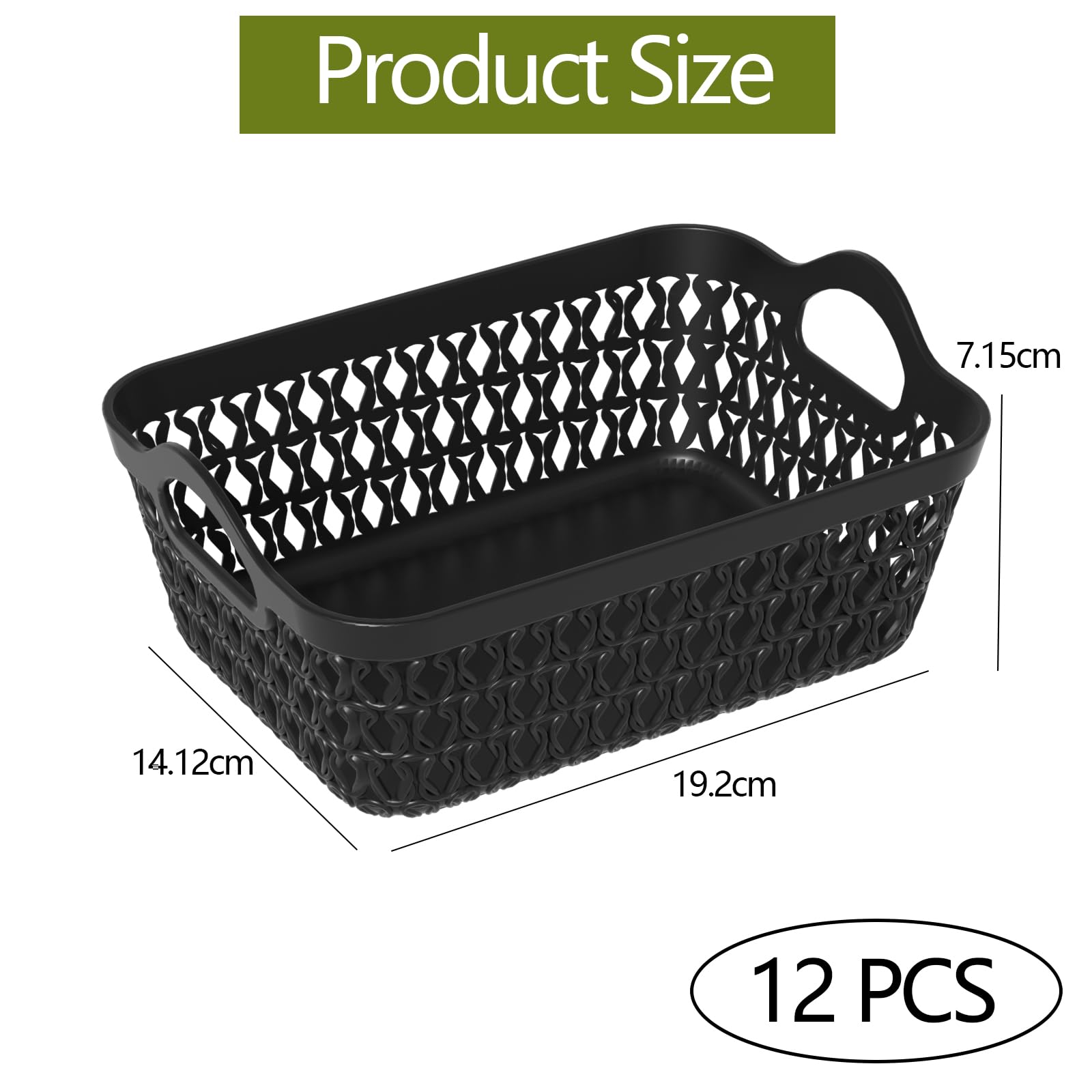 Afromy 12-Pack Mini Desktop Basket, Plastic Storage Basket Tray with Handle, Black