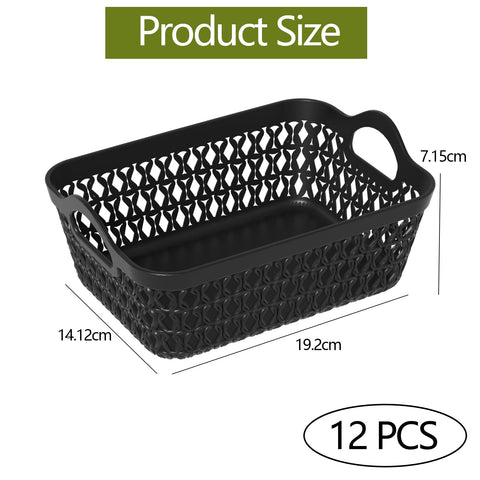 Afromy 12-Pack Mini Desktop Basket, Plastic Storage Basket Tray with Handle, Black