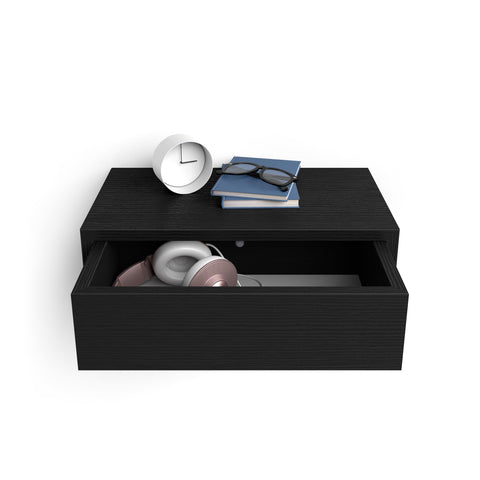 Mobili Fiver, Riccardo Wall bedside table, Black, Made In Italy