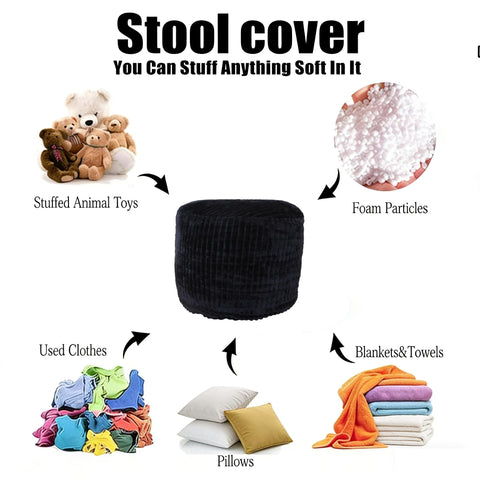 lygooh Unstuffed Footstool Bean Bag Cover Round Pouf Ottoman Foot Stool