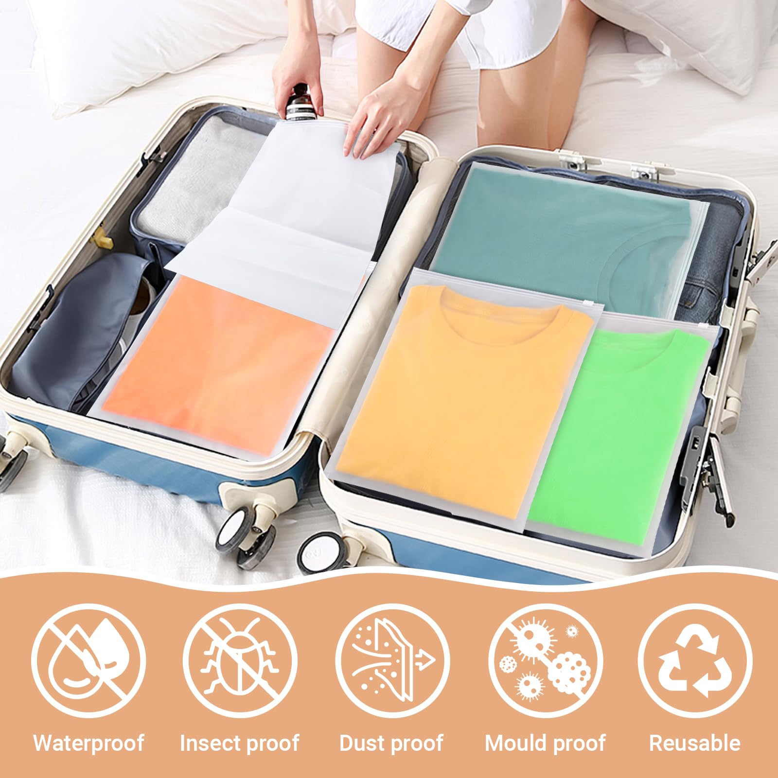 Svaldo Ziplock Bags for Clothes, 50Pcs 25 * 35cm Frosted Clothes Packing Bags, Waterproof and Moth Proof, for Toys, Shoes