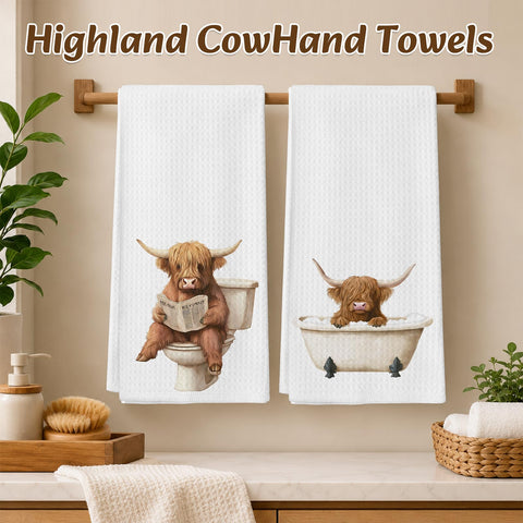 Hand Towels for Bathroom, Novel Highland Cow Bathroom Accessories, 2PCS