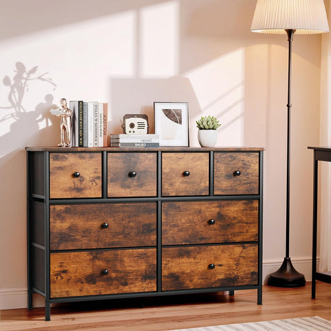 Clevich Chest of Drawers with 8 Fabric Drawers, Wooden top Sideboard, Metal Frame, Anti-Tip Design Storage Cabinet for Bedroom