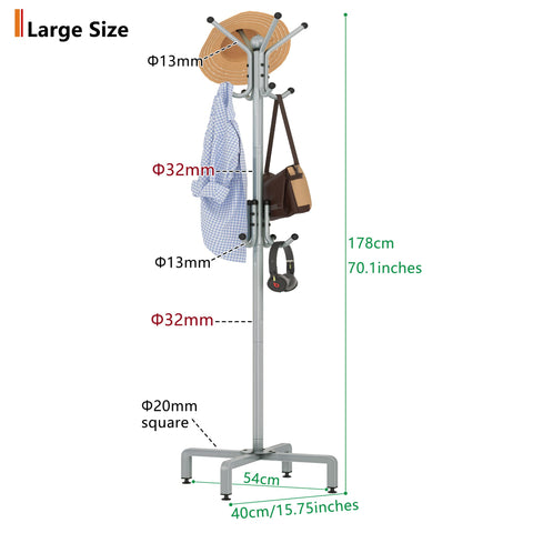 chunyangjingpin Coat Rack Stand with Adjustable Square Feet & Decorative Ball, 178 x 54 x 40cm Metal Coat Tree