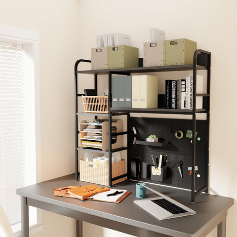 Boltmol 2-Tier Desk Shelf with storage rack,Black 95CM, Desktop Organizer With Pegboard, Countertop Storage Bookcase For Home, Office Or Dorm