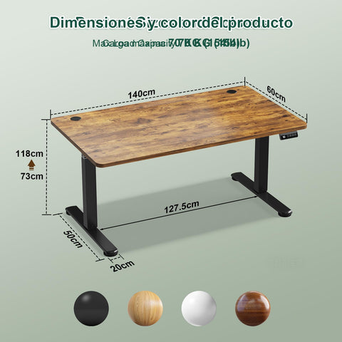 JUMMICO Electric Standing Desk 140 x 60 cm Home Office Height Adjustable Desk, Computer Lift Table with Smart Panel