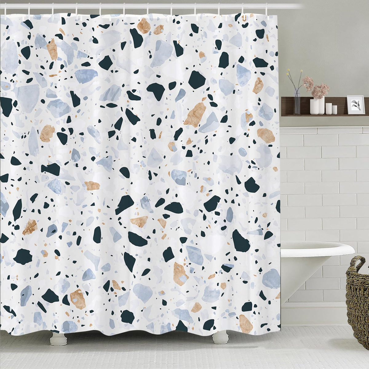 Simpomsy Terrazzo Shower Curtains Mould proof resistant, Washable Weighted Fabric Wet Room Shower Curtain