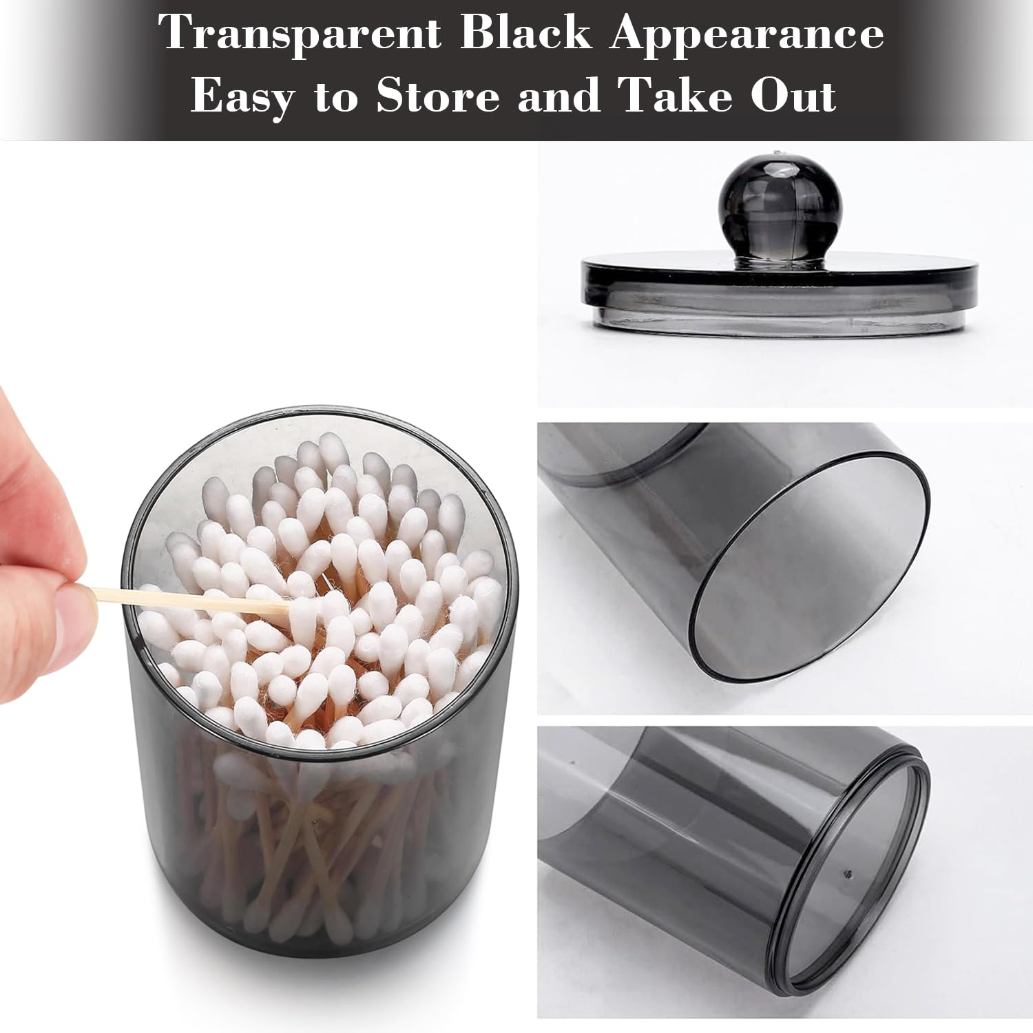 AIMIXUN 3 Pack Cotton Buds Dispenser, Cotton Pad Holder, 10 oz Clear Black