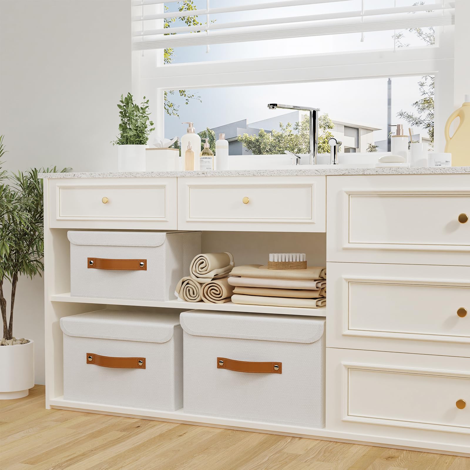 OUTBROS Storage Boxes with Lids 1 Pack, Organiser 45x30x30 cm, White