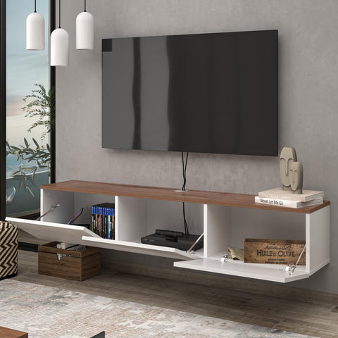 ATELIER MOBILI Floating TV Stand, Modern White TV Console, 63 Inch, Living Room Entertainment Center