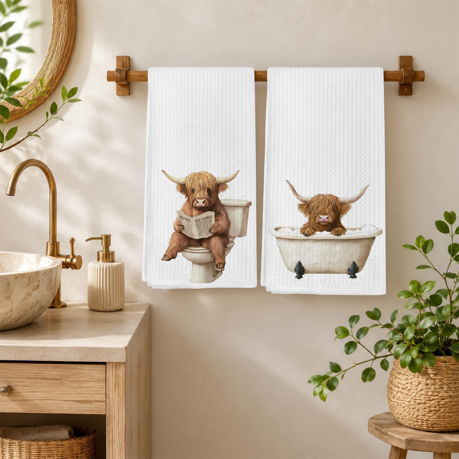 Hand Towels for Bathroom, Novel Highland Cow Bathroom Accessories, 2PCS