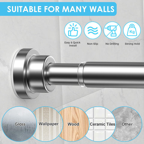 Shower Curtain Pole,Extendable Curtain Poles 79-195Cm,Shower Poles Extendable No Drill,Shower Curtain Rail Non-Slip,Sliver Shower Pole For