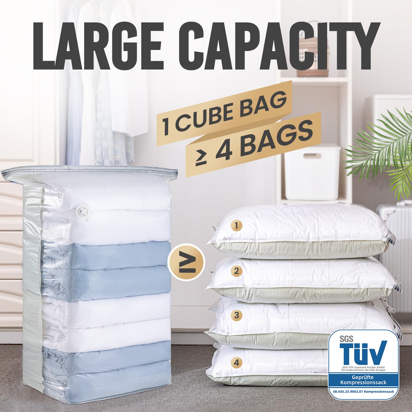 TAILI Extra Large Vacuum Storage Bags Cube 4 Jumbo(80x100x38 CM), Cream